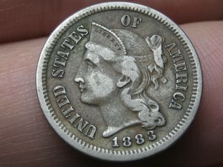1883 Three 3 Cent Nickel - Vf/xf Details,  Business Strike,  Very Rare