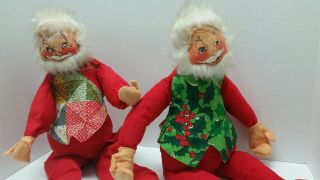 Annalee Christmas Santa Dolls Vintage Retro Holiday 1971 Set Of Two 2 Pair 1970s