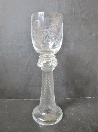 Stunning Antique Wine/ Champagne Glass With Hollow Twisted Stem Engraved S G
