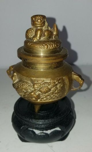 Vintage Asian Chinese Bronze 3 Footed Incense Burner Foo Dog