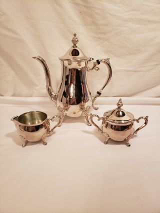 Vintage Leonard Silver Plate 3 Piece Tea Set,  Teapot,  Creamer & Sugar,  Rose Design