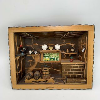 Vintage Handmade 3d Wooden Madeira Chalet Scene Diorama Black Forest Style