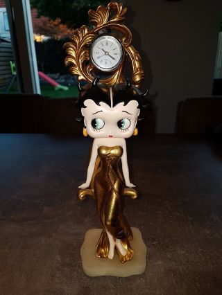 Extremely Rare Betty Boop In Golden Dress Figurine Clock Statue