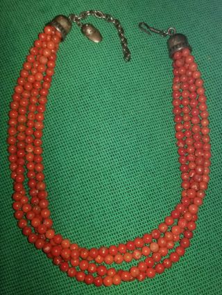 Rare Don Lucas Sterling Silver Natural Mediterranean Coral Bead Necklace 129 Gr