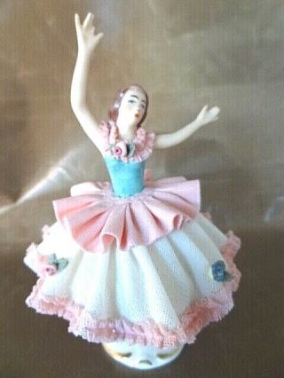 Dresden Lace Ballerina - Pink And Blue Dancing Ballerina