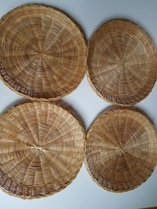 4 Vintage Wicker Rattan Paper Plate Holders Chargers Picnic Kitchen