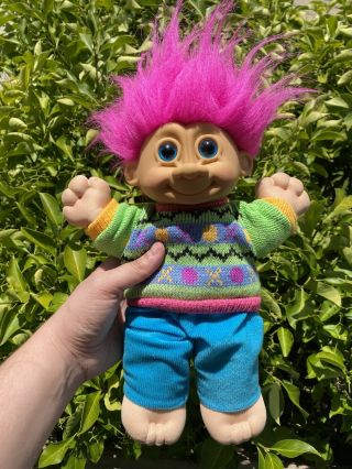 Vintage Russ Troll Kidz Troll Doll Soft Bodied Boy In Sweater And Corduroy Pants