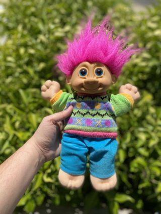 Vintage Russ Troll Kidz Troll Doll Soft Bodied Boy in Sweater and Corduroy Pants 3
