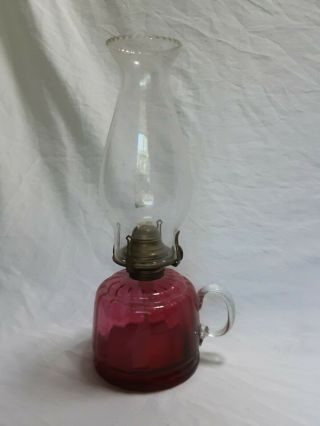 Gorgeous Antique Cranberry Glass Glass Kero Oil Lamp