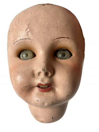 Tête De Poupée Ancienne Unis Bouche Fermée Polychrome Antique French Doll