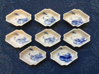 Set Of 8 Blue And White Butter Pats