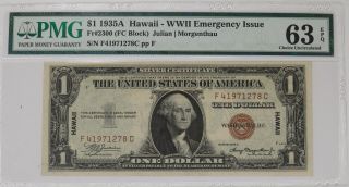 1935 A $1 Hawaii Overprint Silver Certificate Rare Fc Block Pmg Cert 63 Epq (278c