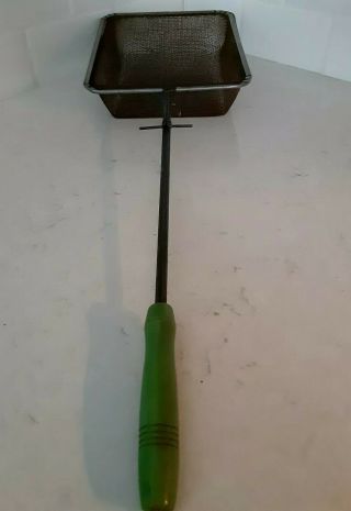 Antique Popcorn Popper Maker Over The Fireplace 27 " Long,  Green Wooden Handle