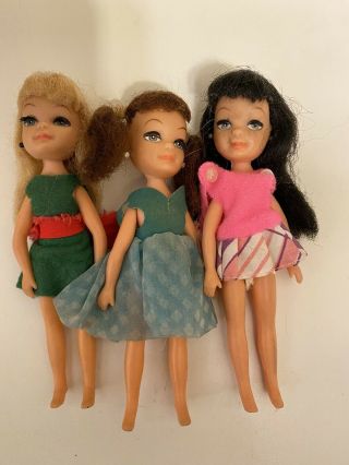 Vintage 1960s Uneeda U.  D.  Co Tiny Teens Dolls W/ Clothing Blonde Brown Black Hair