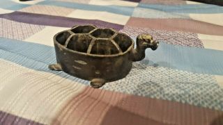 Rare Vintage Metal Turtle Flower Frog - Made In Japan
