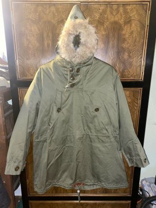 Rare Maybe Worn Once Vtg Wwii Parka Field Pile Coat Jacket Fishtail M - 1948 Liner