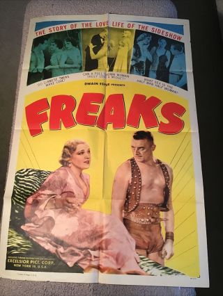 Vintage Movie Poster 27x41 1948 Freaks Side Show Rare