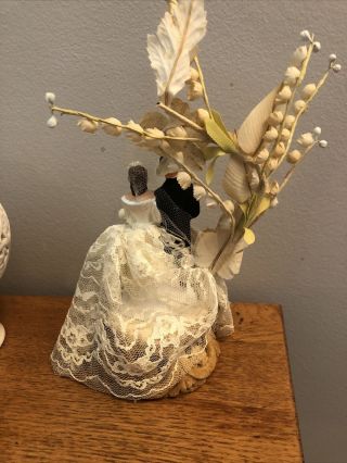 Vintage 50s Bride & Groom Wedding Cake Topper With Flowers 3