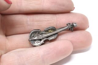 A Pretty Antique Victorian C1892 Sterling Silver 925 Musical Violin Brooch 27178