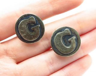 Taxco 925 Sterling Silver - Vintage Antique G Initial Round Cuff Links - T1898
