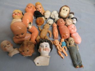 Antique Vintage Doll Parts Repair 26pieces Bodies Heads Bisque Composition All