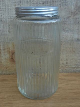 Antique Hoosier Cabinet Glass Coffee Jar - Ribbed Pattern Canister 8 "