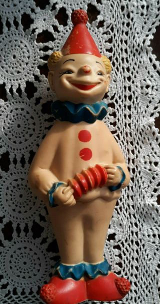 Rare Vintage Sun Rubber 1960s Clown Squeaky Toy - Vivid Colors