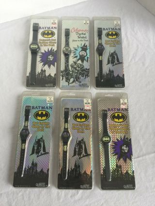 6 - Vintage 1991 Quintel Dc Comics Batman Childrens Wrist Watches In Packag