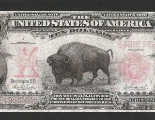Rare 6 Digit Serial Number Parker/ Burke 1901 $10 Bison,  No Pinholes Or Tears