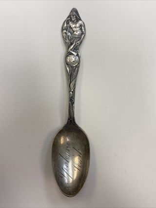 Indian Chief Head Sterling Silver Souvenir Spoon Spokane Washington 30.  8g