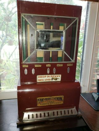 Vintage Antique 1930s Penny Products Rare 1 Cent Mints & Gum Vending Machine
