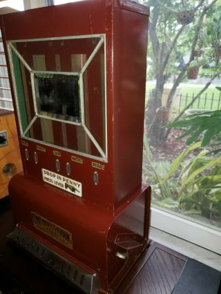 Vintage Antique 1930s PENNY PRODUCTS rare 1 Cent Mints & Gum vending Machine 2