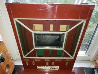 Vintage Antique 1930s PENNY PRODUCTS rare 1 Cent Mints & Gum vending Machine 5