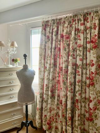 Laura Ashley Curtains Shabby Cottage Chic Cabbage Roses Interlined Huge Rare