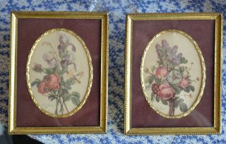 2 Vintage T L Prevost Small Framed Floral Prints Old Fashion Wild Flower Bouquet
