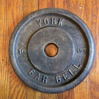 One Vintage Rare York Barbell 10 Lb Lbs Single Weight Plate 1 1/8 " Standard