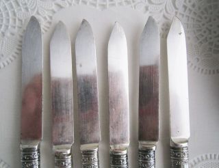 6 Antique Meriden Cutlery Mother of Pearl & Sterling Silver Fruit Knife Knives 2