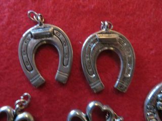 8 Antique Silver Tone 4 leaf Clover Horseshoes Good Luck Charms 2