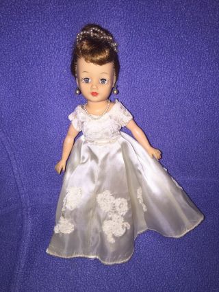Vintage Revlon Ideal Doll Vt 10 1/2 In A White Dress,  Crown & Jewelry