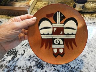 Vintage American Indian Hand Crafted Bronze Enamel Plate By Annemarie Davidson