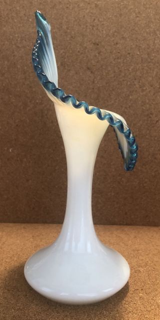 Antique Fenton Aqua Blue Crest Jack in the Pulpit Vase 8 - 1/8” 2