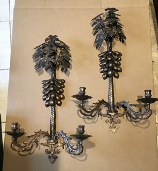 Pair Antique Brass Wall Sconces Candelabras Large 25 Inches X 13 Inche
