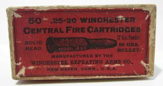 Vintage Antique Winchester.  25 - 20 Central Fire Cartridges Ammunition Empty Box
