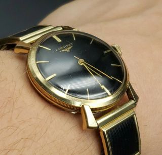 Vintage Mens Longines Black Dial Coin Rim Watch 36mm With 19as Automatic Rare