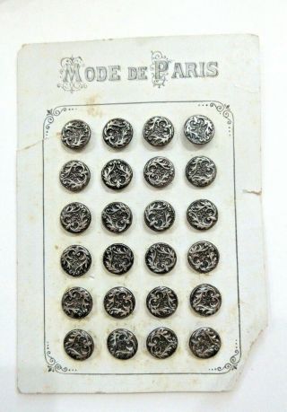 24 Carded Antique Mode De Paris 2 Part Metal Floral Design Buttons 1/2 " In Size