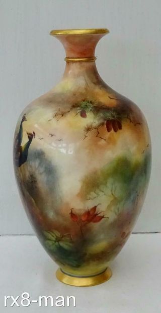 1905 RARE ROYAL WORCESTER HAND PAINTED PEACOCKS VASE BY HENRY MARTIN 3