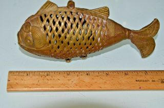 Antique Lost Wax Cast Brass Handmade Fish Container,