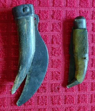 2 Vintage Antique Spanish Blade Folding Knife Horn Handle Handmade