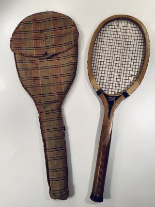 Antique Vintage Wood Tennis Racket Wright & Ditson W/ Cover Late 1800 Early 1900