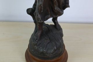 Antique French Bronzed Spelter Statue Pecheuse by Geo Maxim on Wood base 3